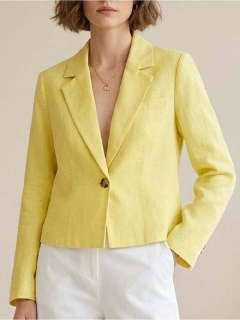 NWT Sundance Clarice‎ Tuxedo Women’s Yellow Blazer Size L Linen/Cotton